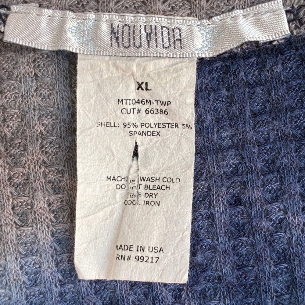 Nouvida Waffle Knit Top Women XL Blue Tie‎ Dye Asymmetrical Button Boho Tee - Picture 2 of 7